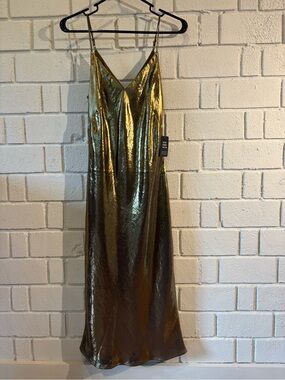 Express Metallic Gold Slip Midi Dress